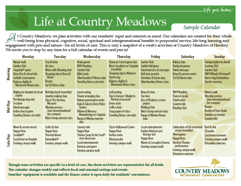 sample calendar of events