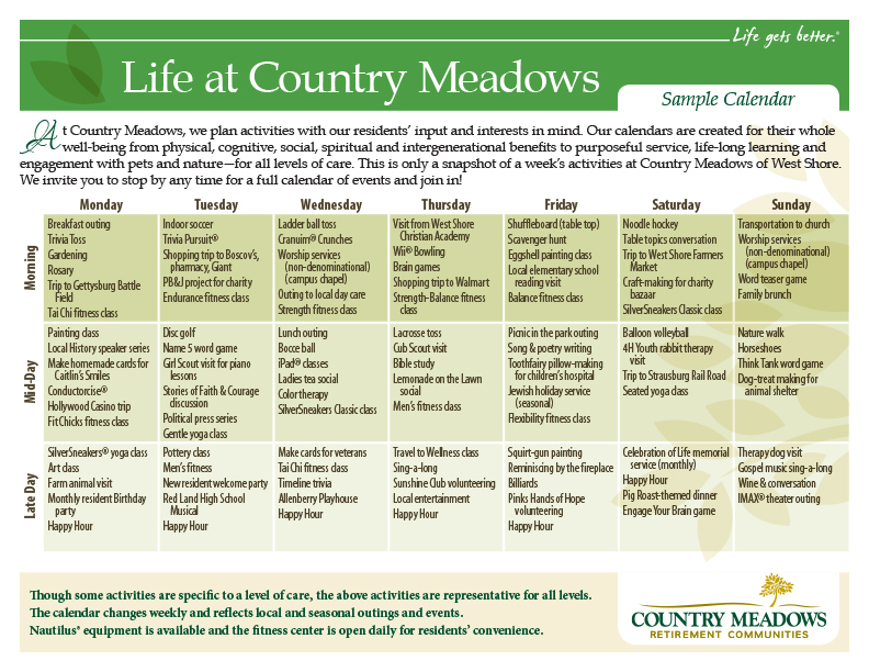 mechanicsburg retirement community events country meadows sample calendar of events